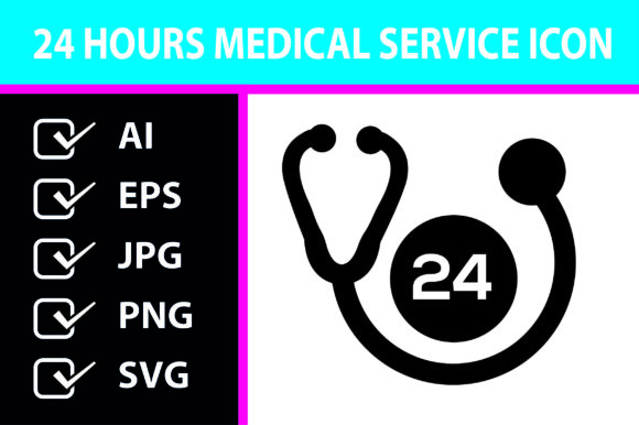 24 Hours Medical Service Icon Graphics and Icons