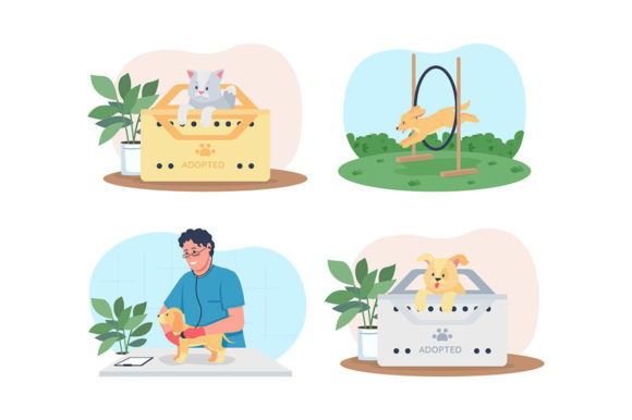 Pet Care 2D Vector Web Banner Set